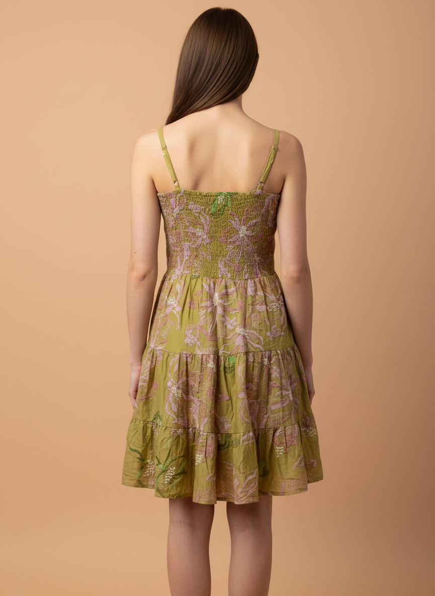 Olive Blossom Floral Mini Dress
