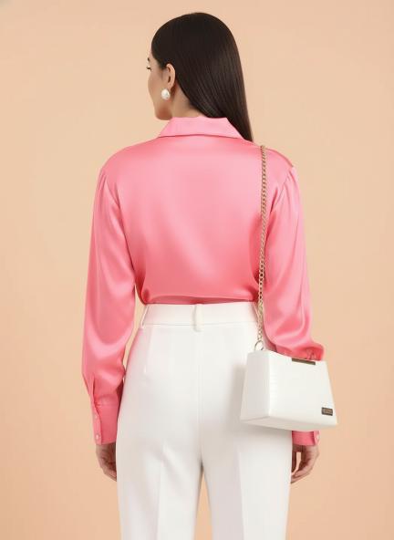 Bubblegum Pink Regular Fit Summer Satin Shirt