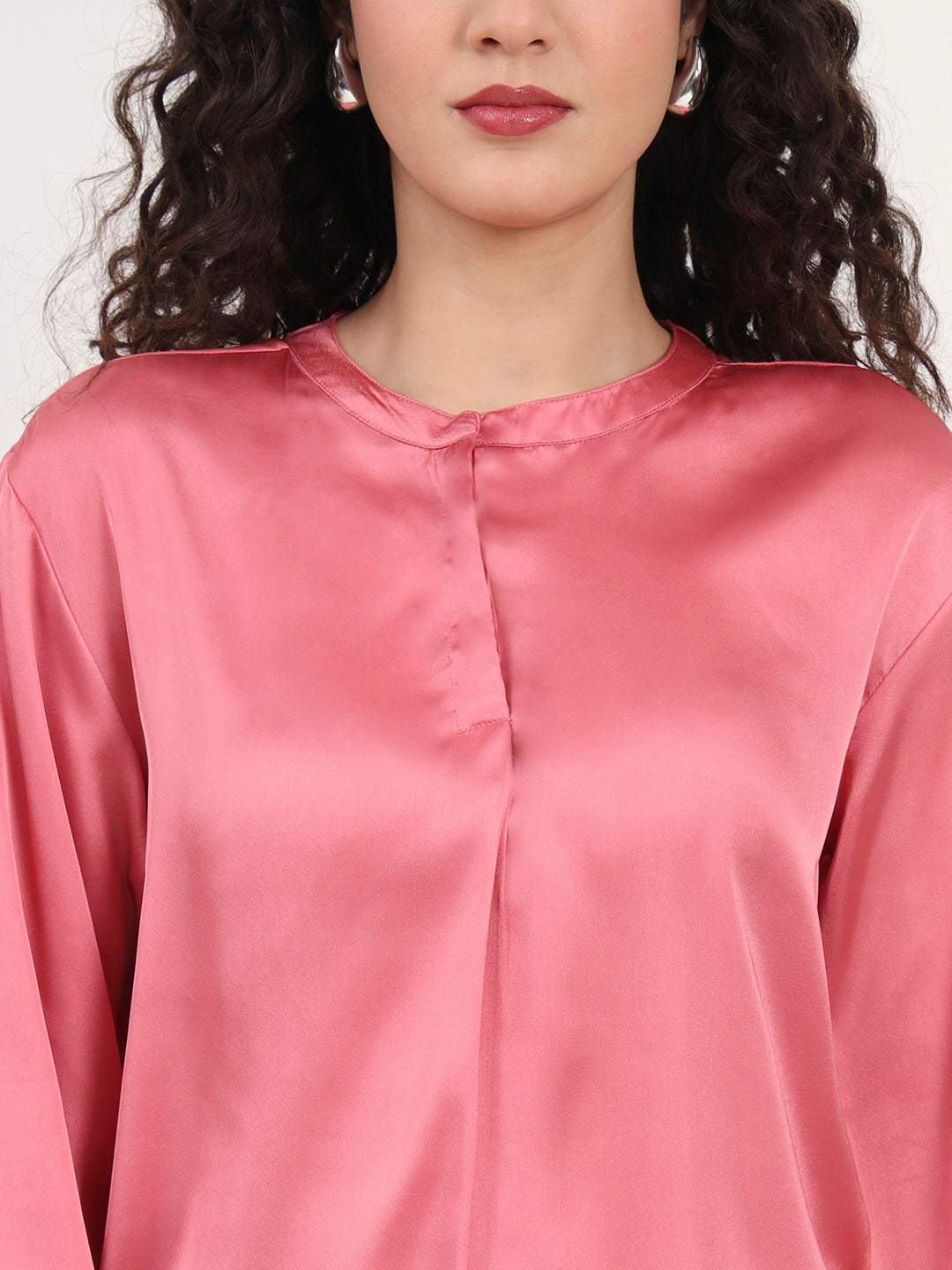 Summer Satin Rose Pink Front Pleated Tunic