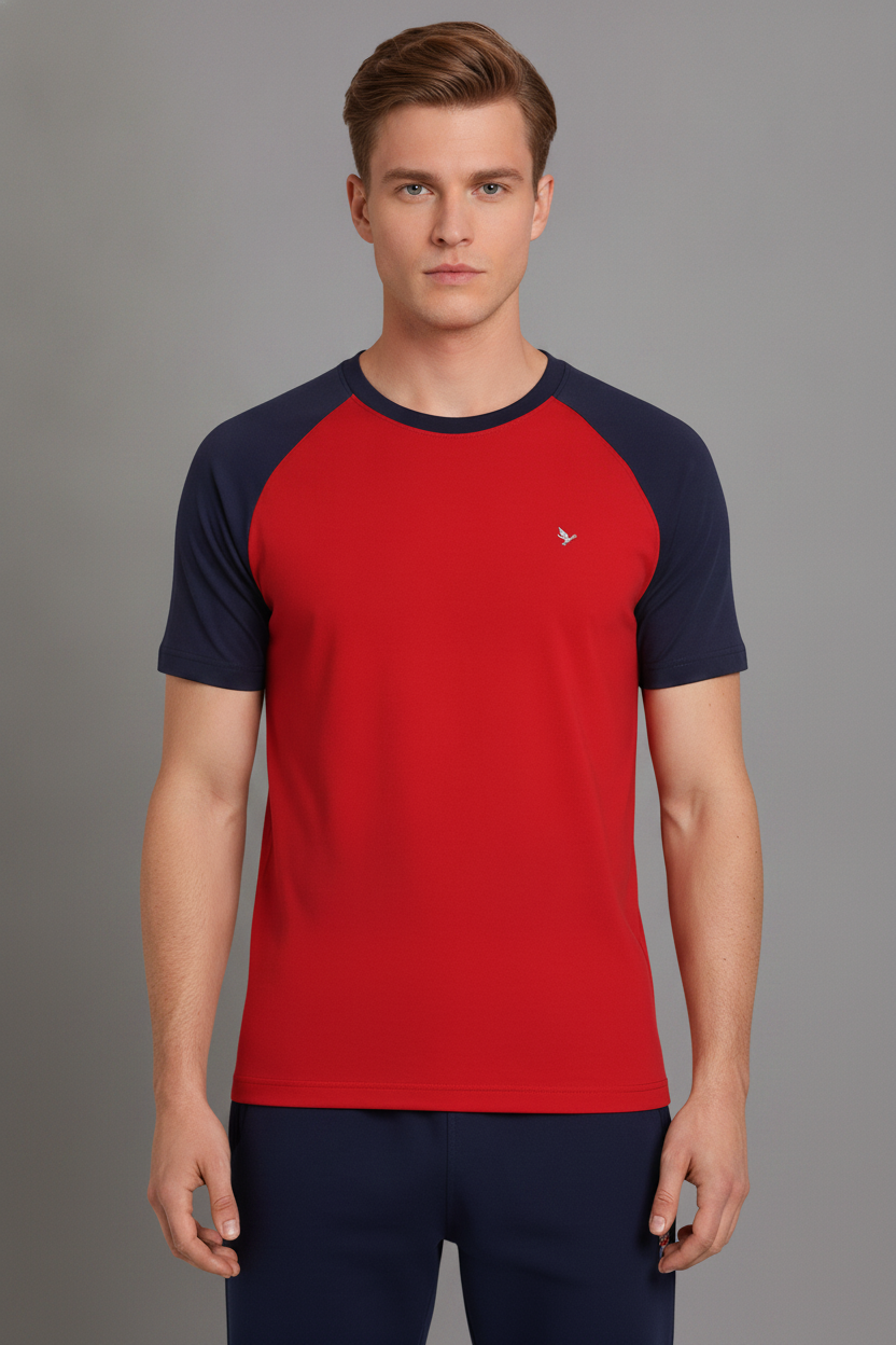 Mens Premium Cotton Raglan Half Sleeve Crew Neck T-Shirts