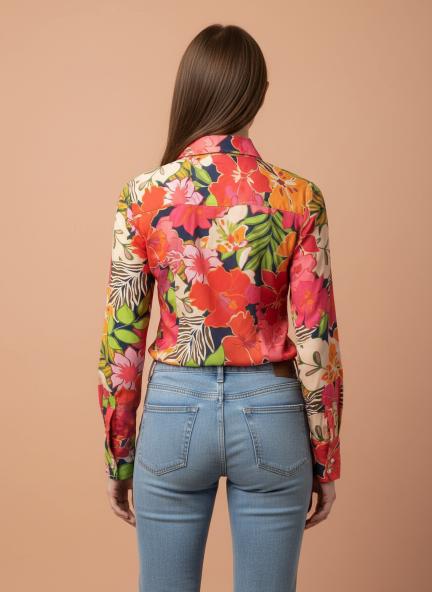 Satin Multicolour Regular Length Straight Hem Digital Print Shirt