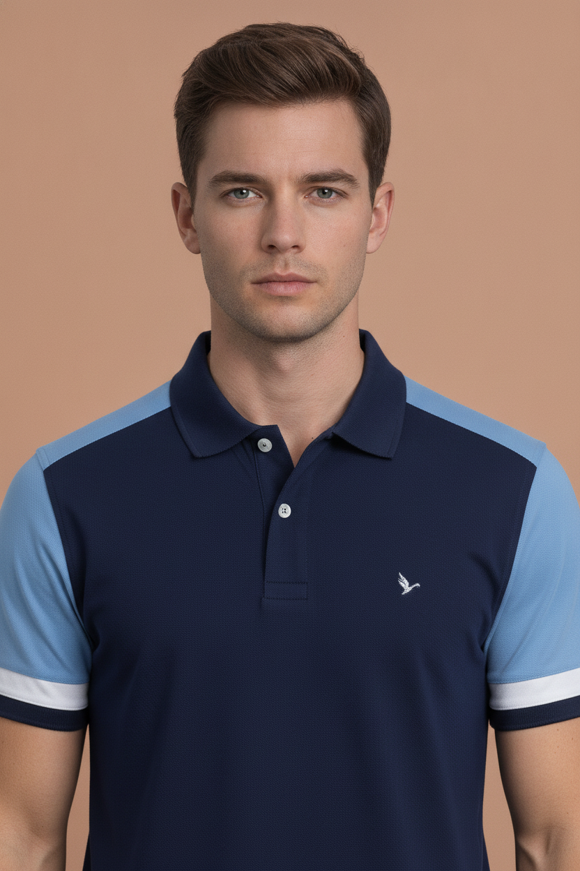 Mens Cotton Rich Colourblocked Half Sleeve Collar T-Shirts