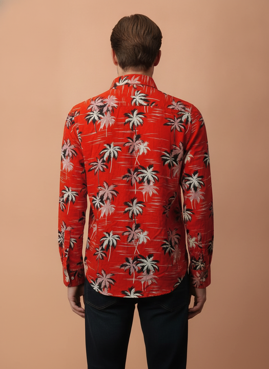 Men'S Premium Rayon Shirt With Red Flower Print