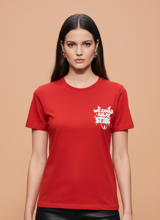 Red We Could All Be Stars Graphic Oversized T-Shirt for Women