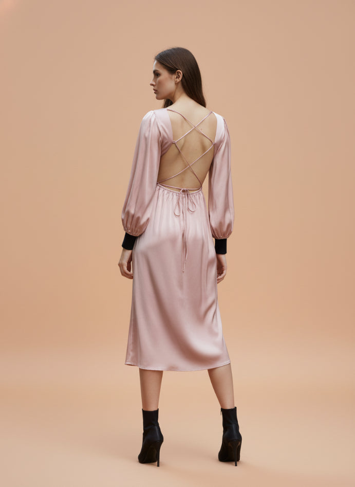 Women's Luxury European Satin Midi Dress Rose Sand