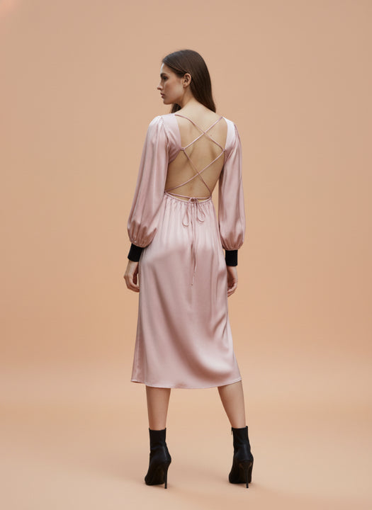 Women's Luxury European Satin Midi Dress Rose Sand