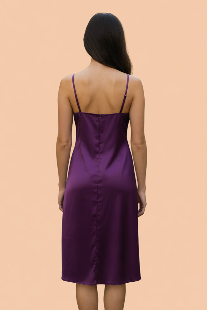 Women’s Luxury European Satin Purple Midi Dress