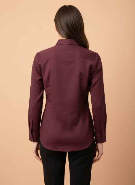 Maroon Spiral Pearl Beaded Linen Shirt