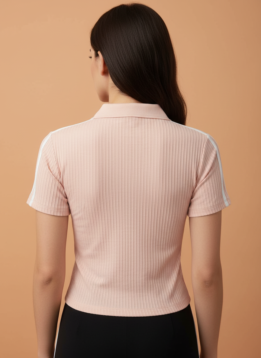 Women’s Blush Pink Ribbed Polo T-Shirt