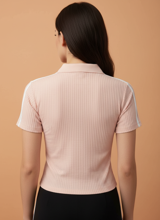 Women’s Blush Pink Ribbed Polo T-Shirt