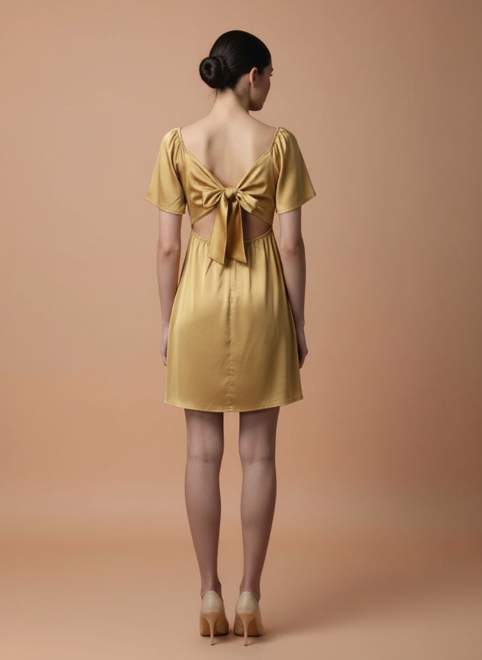Women’s Luxury European Satin Mustard Midi Dress