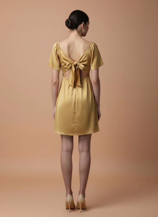 Women’s Luxury European Satin Mustard Midi Dress