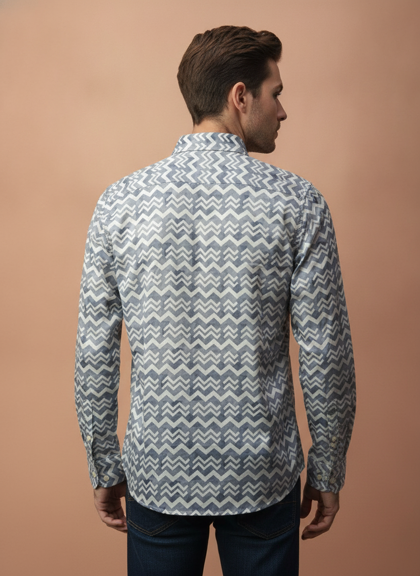 Men'S Poly Satin Lycra  Digital Printed Shirt
