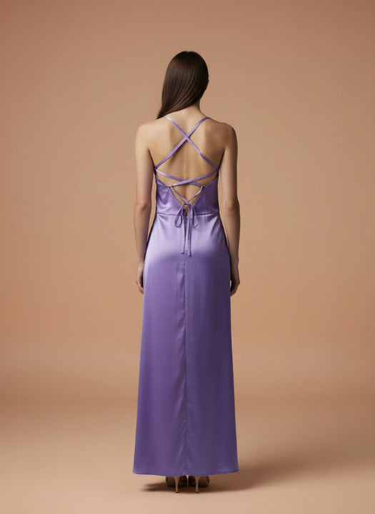 Women’s Luxury European Satin Lavender Midi Dress