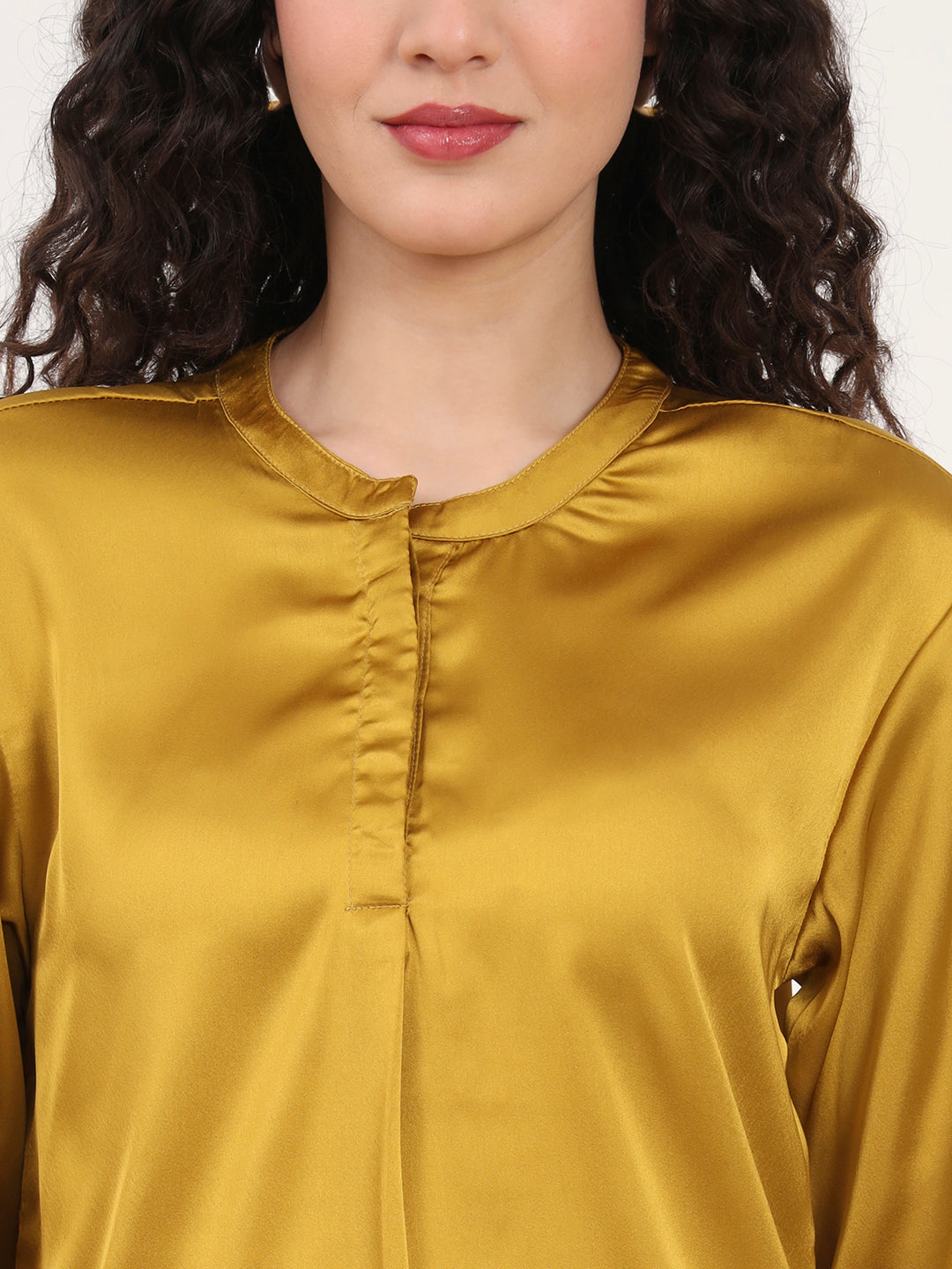 Summer Satin Mettalic Gold Front Pleated Tunic