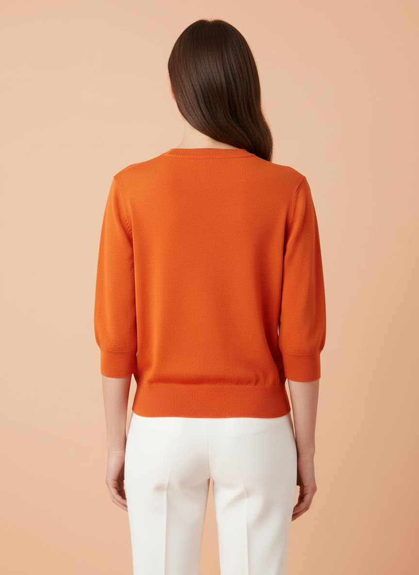 Burnt Orange Beaded Neck Knit Top
