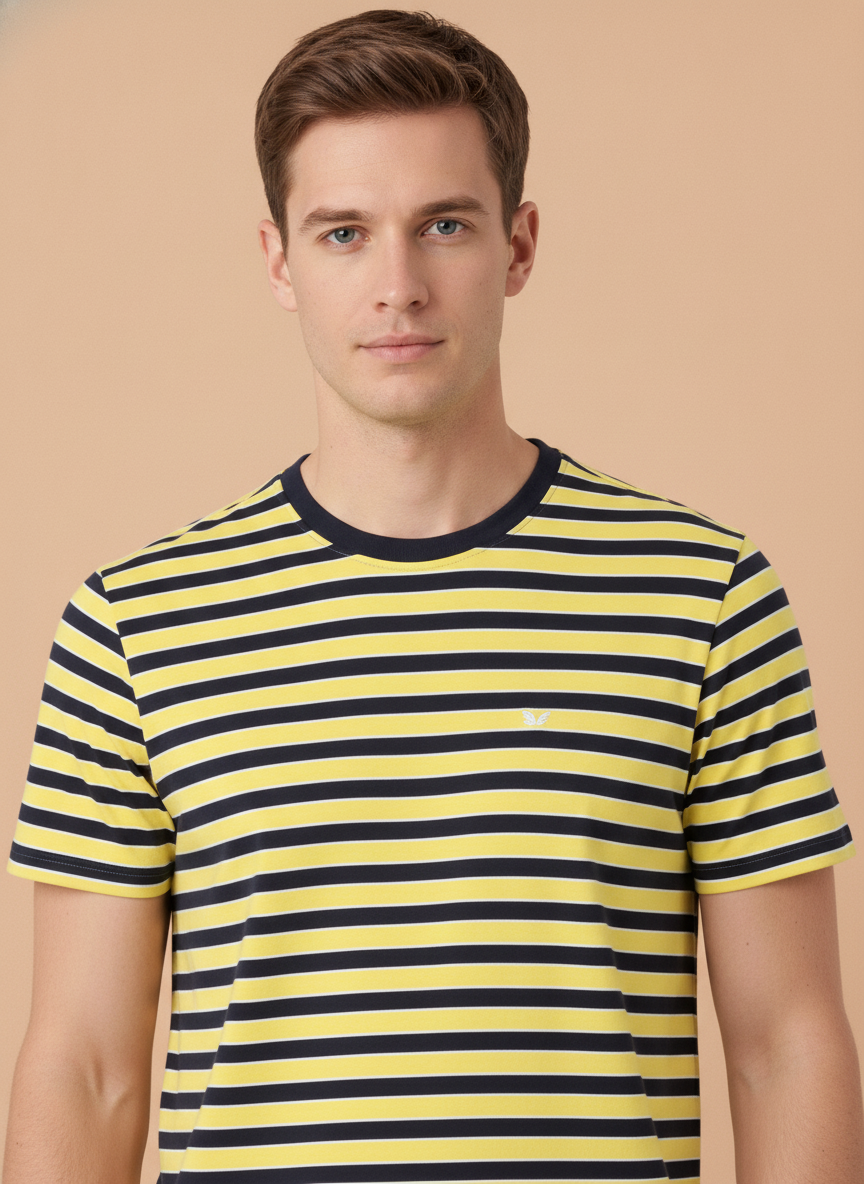 Mens Premium Cotton Striped Half Sleeve Crew Neck T-Shirts
