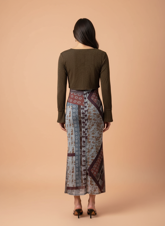 Elegant Printed Midi Dress with Shrug for Women
