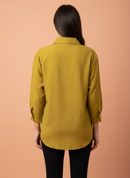 Olive Green Beaded Spiral Linen Shirt