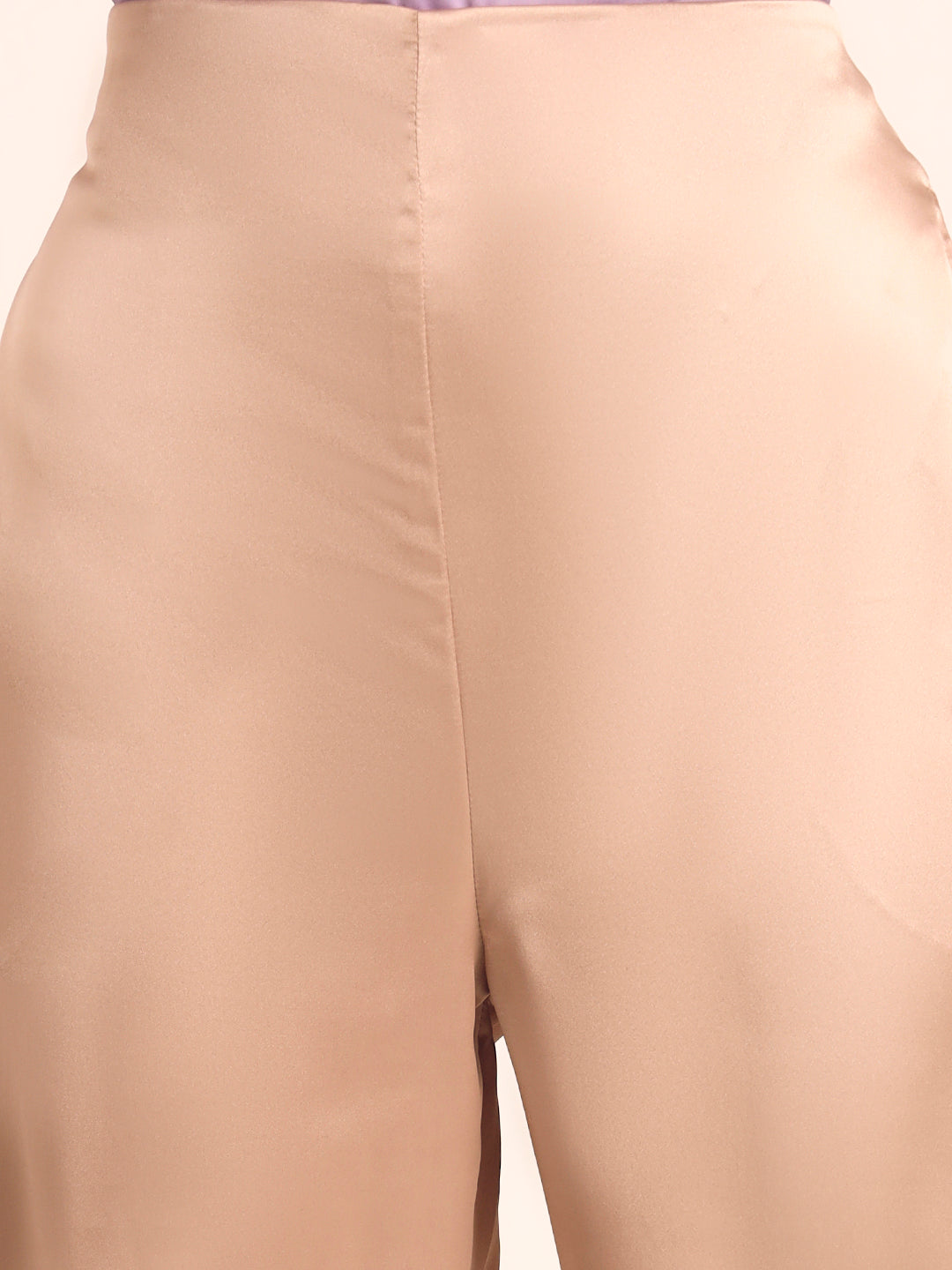 Luxury Satin Wide Leg Pants European Fabric  Light Beige Glam Look