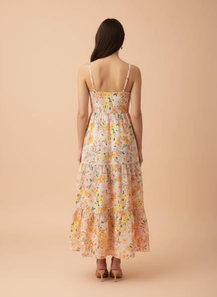 Cambric Digital Print  Maxi Dress With Slash Pocket