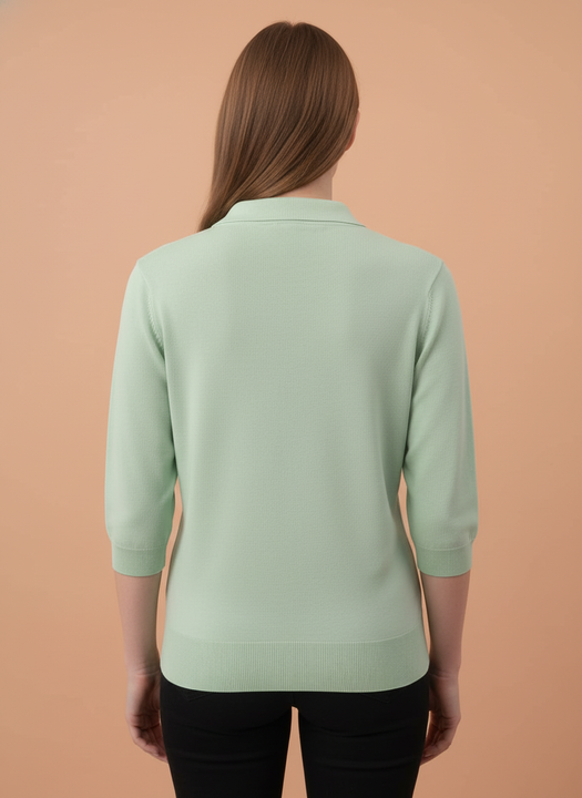 Mint Green Knit Top with Embellished Peter Pan Collar