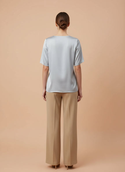 European Satin-Finish, V-Neck Top