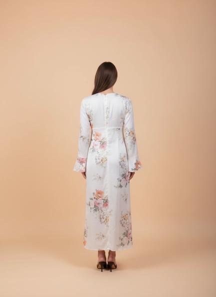 Satin Digital Print  Maxi Dress With Slash Pocket