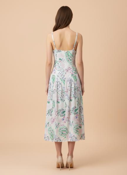 Rayon Printed Fit & Flare V Neck Shoulder Strap Maxi Dress