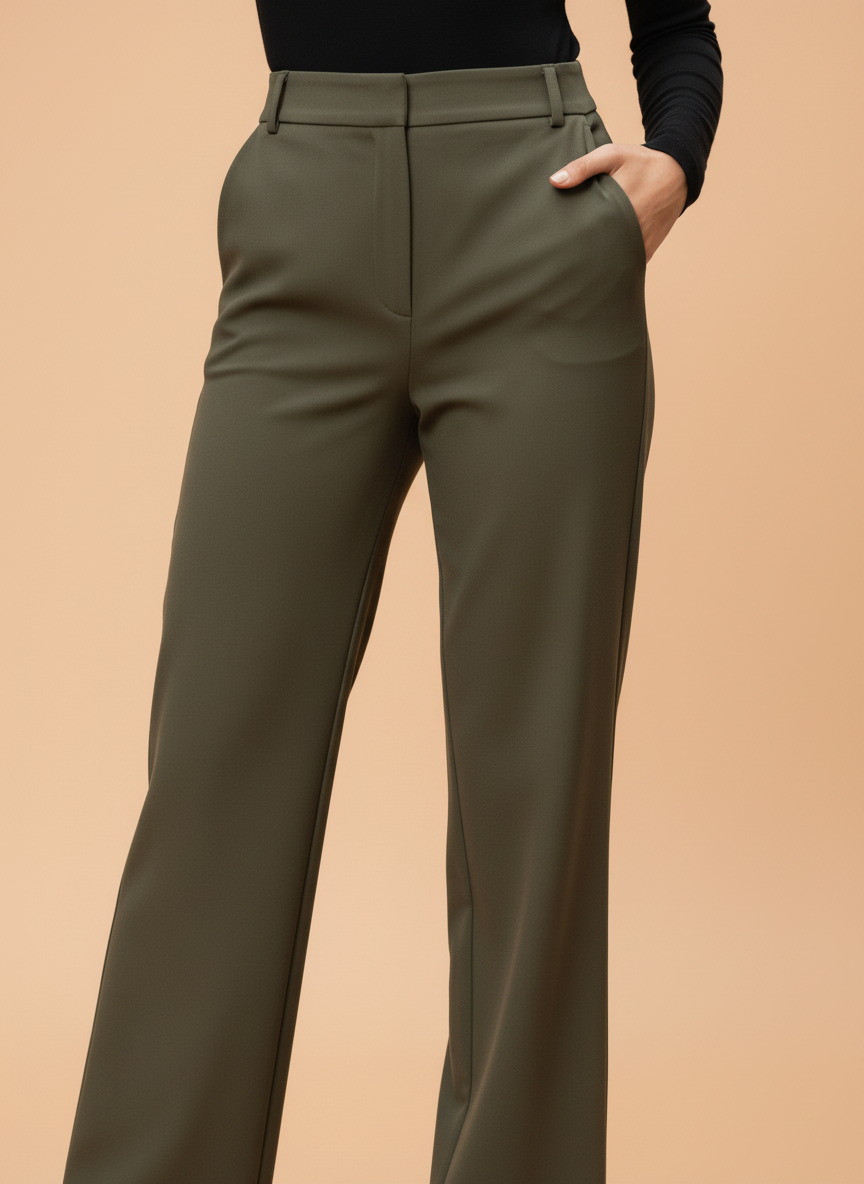 Olive Green Straight Fit Trousers for Women