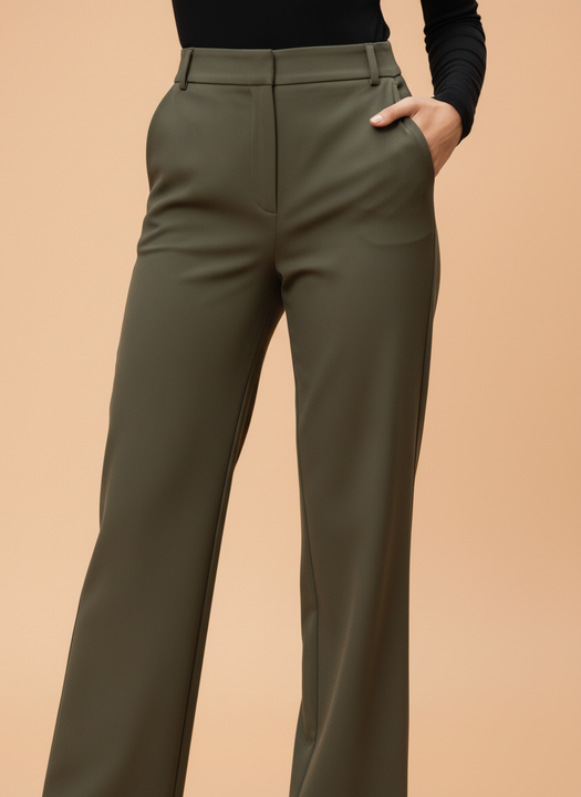 Olive Green Straight Fit Trousers for Women