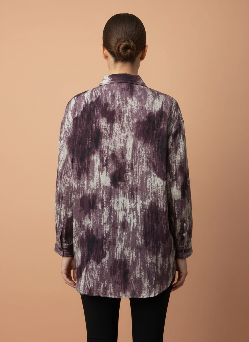 Women's Purple & White Abstract Tie-Dye Oversized Shirt