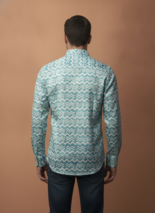 Men'S Poly Satin Lycra Grey Digital Printed Shirt