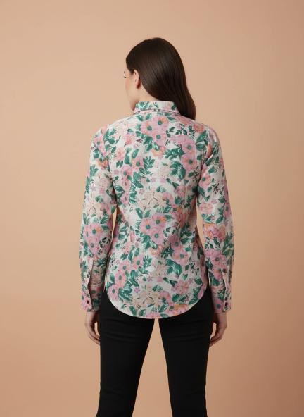 Cambric Multicolour Regular Length Straight Hem Digital Print Shirt