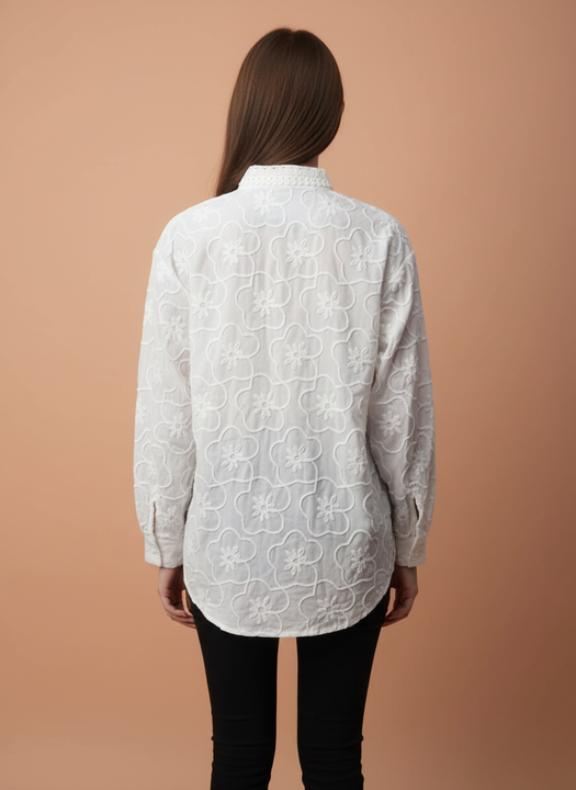 White Floral Embroidered Women Shirt