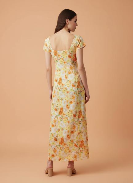 Premium American Crepe Digital Print  Front Slit Body Maxi Dress With Slash Pocket