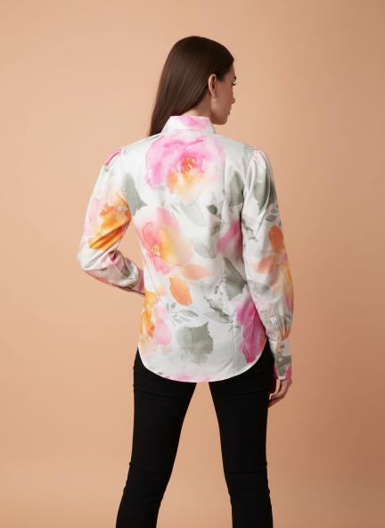 Premium Micro Multicolour Long Length Curved Hem Digital Print Shirt