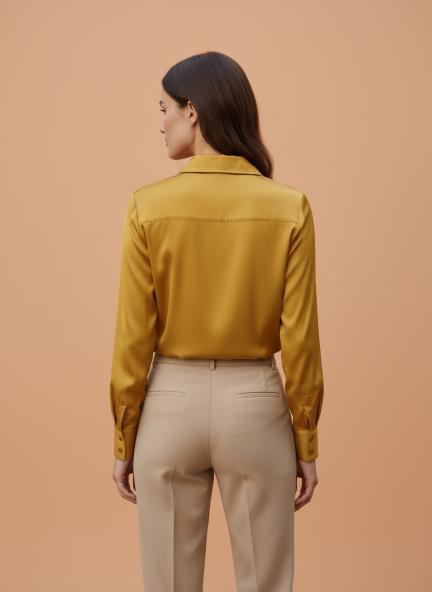 Tailored Fit European Satin Shirt With Pleated Placket