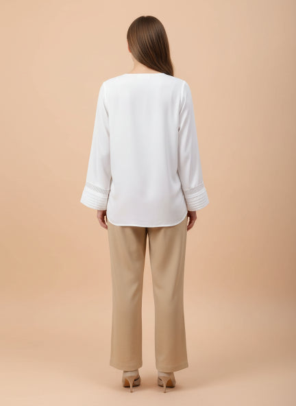 European Satin V Neck Long Sleeve Top