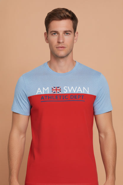 Mens Premium Cotton Colourblock Printed Half Sleeve Crew Neck T-Shirts