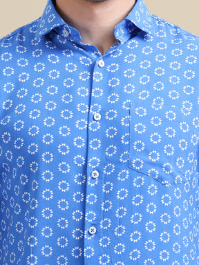 Amswan Men's Premium Rayon Shirt With Blue Block Print