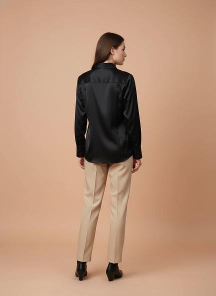 Black Regular Fit Summer Satin Shirt