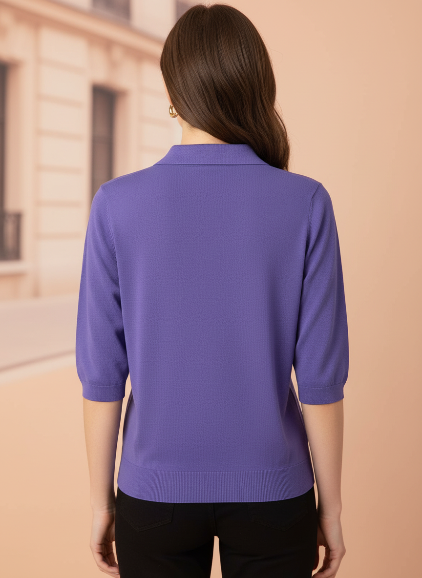 Lavender Purple Knit Top with Embellished Peter Pan Collar