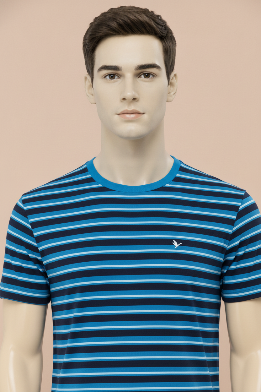 Mens Premium Cotton Striped Half Sleeve Crew Neck T-Shirts