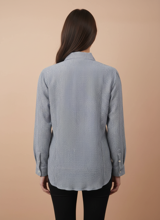 Skyline Blue Striped Lace Pocket Designer Shirt