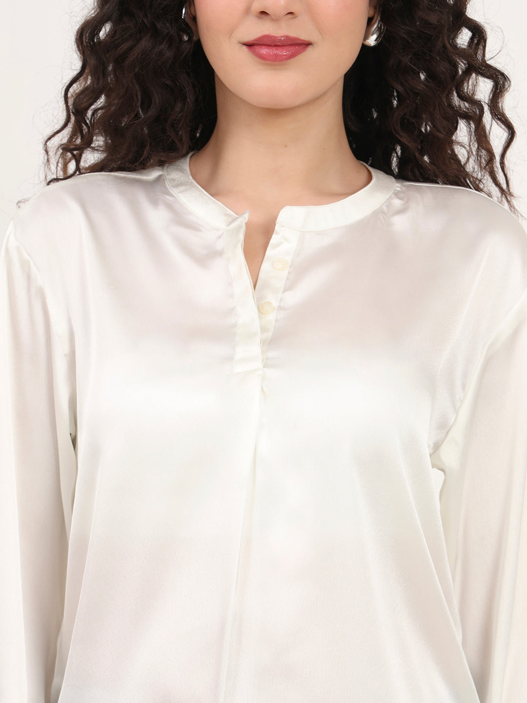 Summer Satin Off White Front Pleated Tunic