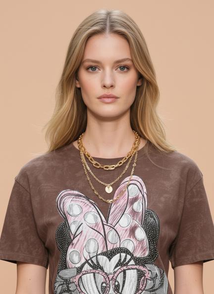 Stylish Cartoon Graphic Printed Brown Cotton T-Shirt for Women