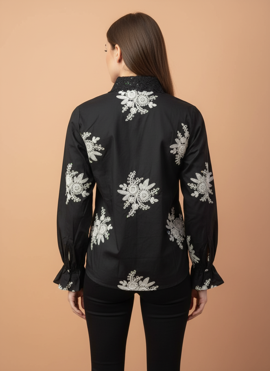 White Lace Applique Work Blouse