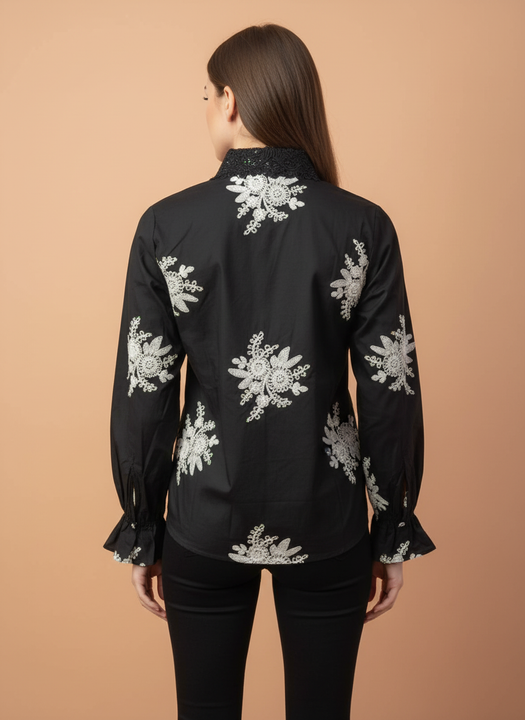 White Lace Applique Work Blouse