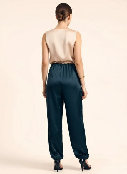 Satin Wide Leg Pants European Fabric  Emerald  Green Glam Look